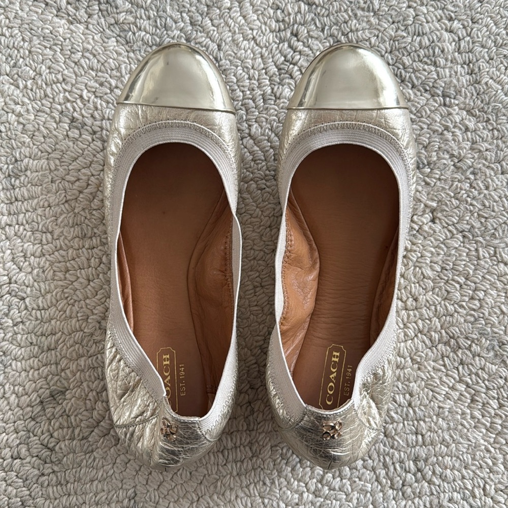 Coach Gold Metallic Stretchy Flats